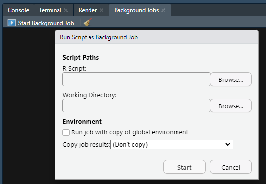 *Background jobs* no Rstudio